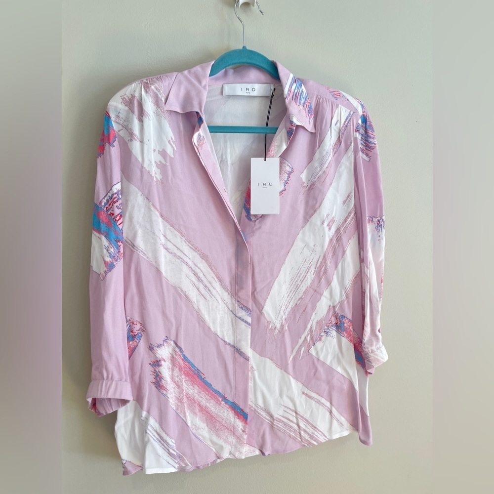 NWT Iro Anjeli Shirt Mulitcolor Light Ivory Pink